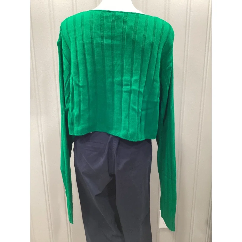 PRETTYLITTLETHING Emerald Green Ribbed Knit Cropped Sweater Pullover‎ Top 2XL - Picture 2 of 3